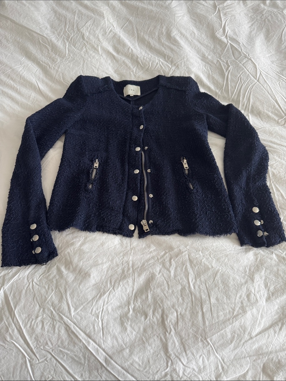 IRO Navy Textured Snap-Front Jacket with Silver Hardware